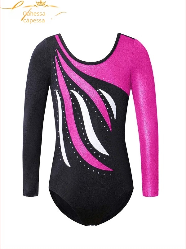 Dječji gimnastički triko, profesionalni plesni kostim sa zlatnim žigom, vezeni triko za vježbanje, visoka elastičnost i udobnost