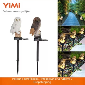 Prekogranična solarna lampa sova, lampa od životinjske smole, dvorište, vrt, travnjak, ukrasna prizemna lampa, noćno svjetlo za krajolik