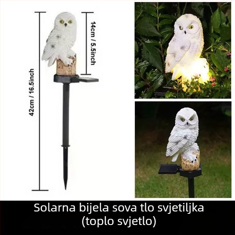 Prekogranična solarna lampa sova, lampa od životinjske smole, dvorište, vrt, travnjak, ukrasna prizemna lampa, noćno svjetlo za krajolik