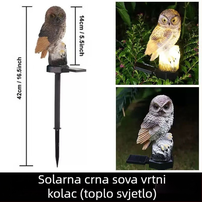 Prekogranična solarna lampa sova, lampa od životinjske smole, dvorište, vrt, travnjak, ukrasna prizemna lampa, noćno svjetlo za krajolik