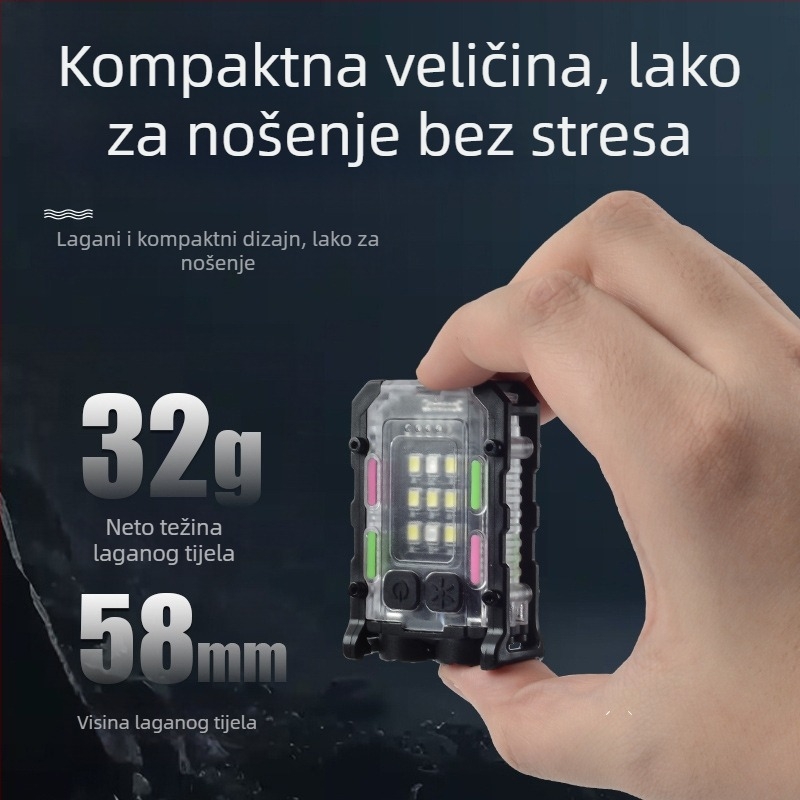 Prekogranična svjetiljka za ključeve, vanjski dvostruki izvor svjetla, snažno svjetlo, mini svjetiljka, kopča za šešir, svjetlo za samoobranu, crveno i plavo svjetlo upozorenja