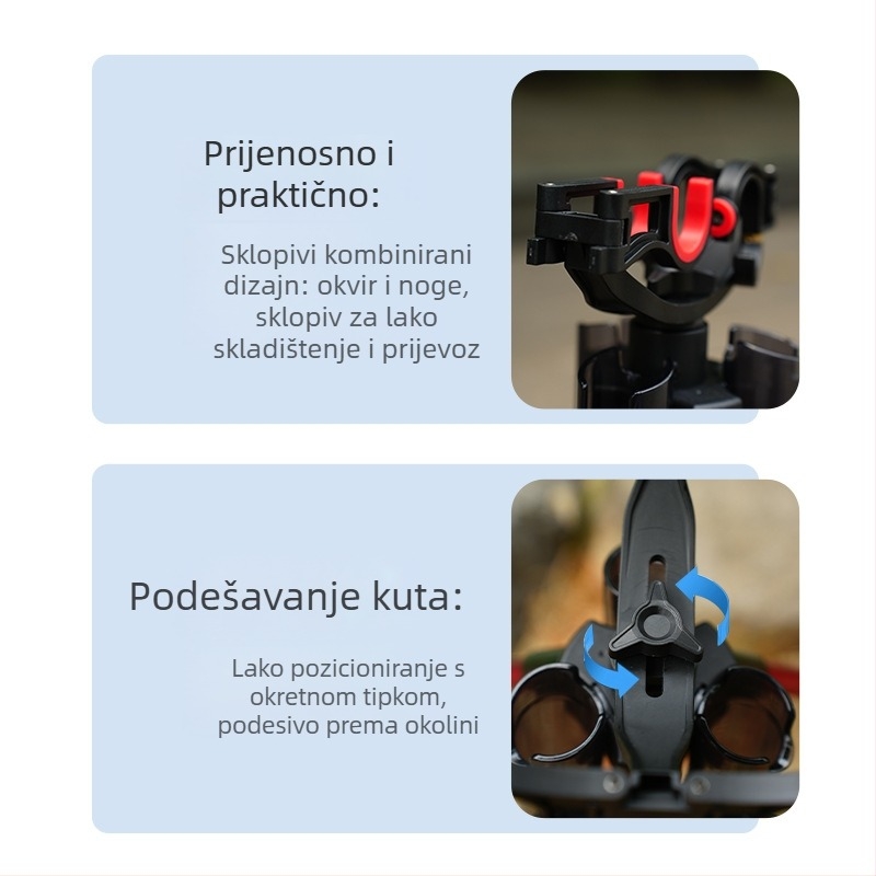 Dvostruki nosač za ribolovni štap od aluminijske legure, prijenosni Luya nosač za ribolovni štap, nosač za bateriju za morski štap