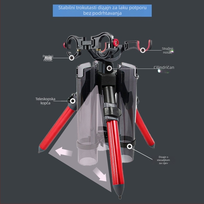 Dvostruki nosač za ribolovni štap od aluminijske legure, prijenosni Luya nosač za ribolovni štap, nosač za bateriju za morski štap