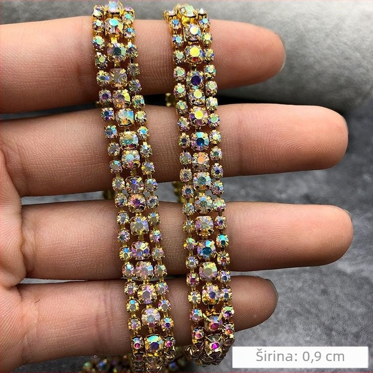 Tvornička izravna prodaja tri reda bakrenog dijamantnog lanca, kandžastog lanca u boji, lanca s rhinestoneom, kandžastog lanca za odjeću, ukrasa za DIY nakit