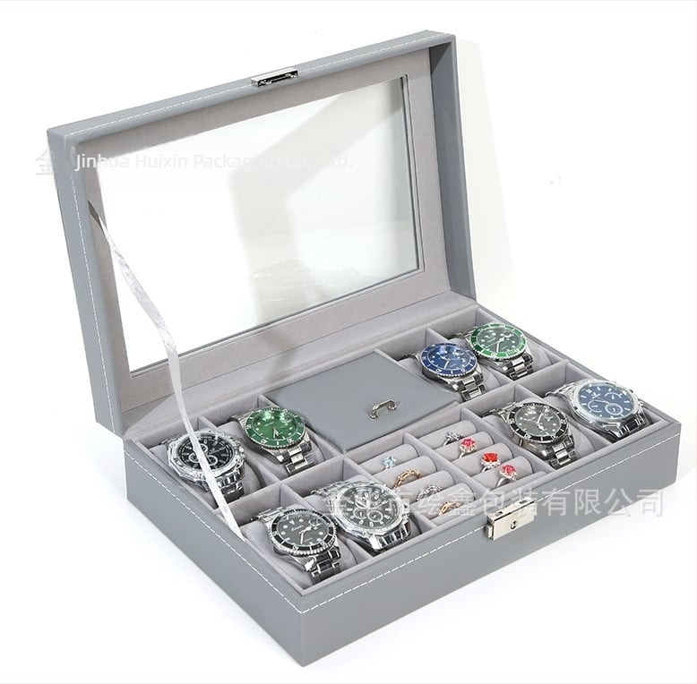 Veleprodaja kutija za satove, vrhunska kutija za nakit za pohranu satova, gotova kožna kutija za satove s prozirnim prozorom za pohranu