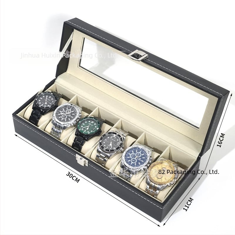 Veleprodaja kutija za satove, vrhunska kutija za nakit za pohranu satova, gotova kožna kutija za satove s prozirnim prozorom za pohranu