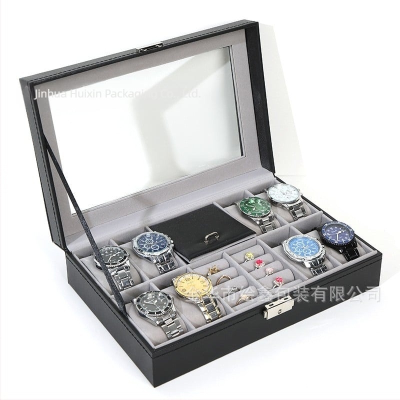 Veleprodaja kutija za satove, vrhunska kutija za nakit za pohranu satova, gotova kožna kutija za satove s prozirnim prozorom za pohranu