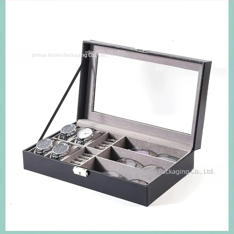 Veleprodaja kutija za satove, vrhunska kutija za nakit za pohranu satova, gotova kožna kutija za satove s prozirnim prozorom za pohranu