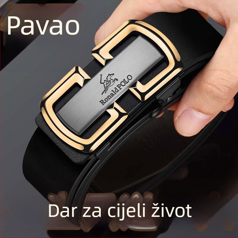 Platinum Paul remen za muškarce od prave kože s automatskom kopčom, poslovni ležerni, luksuzni remen od kravlje kože, novi muški remen