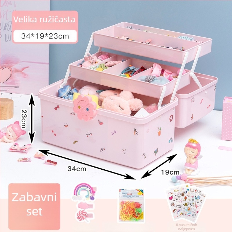 Kutija za pohranu dječjih dodataka za kosu. Ukosnica za kosu, gumica za glavu, traka za glavu, ukosnica za kosu za djevojčice, nakit, pohrana za princeze.