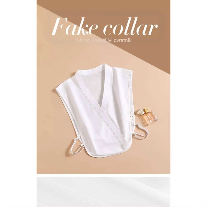 Jesenska i zimska dekorativna košulja s V-izrezom i lažnim ovratnikom za žene, bijela jednostavna višenamjenska osnovna košulja otporna na gužvanje