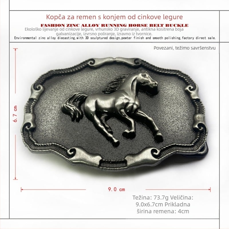 BULLZINE kopča za remen od legure cinka za konja 03755-3 retro ležerna kopča za remen od trapera za zapadnjački stil