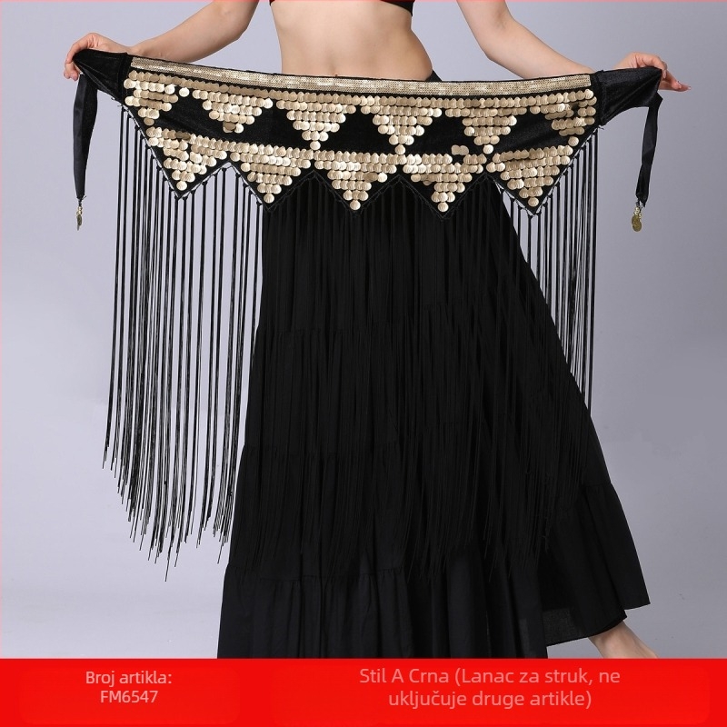 Odjeća za vježbanje trbušnog plesa preko granice, lanac za struk, ručnik za bokove s dugim resama i šljokicama, pečat za struk, lanac za struk, ručnik za trbušni ples, ukras za struk