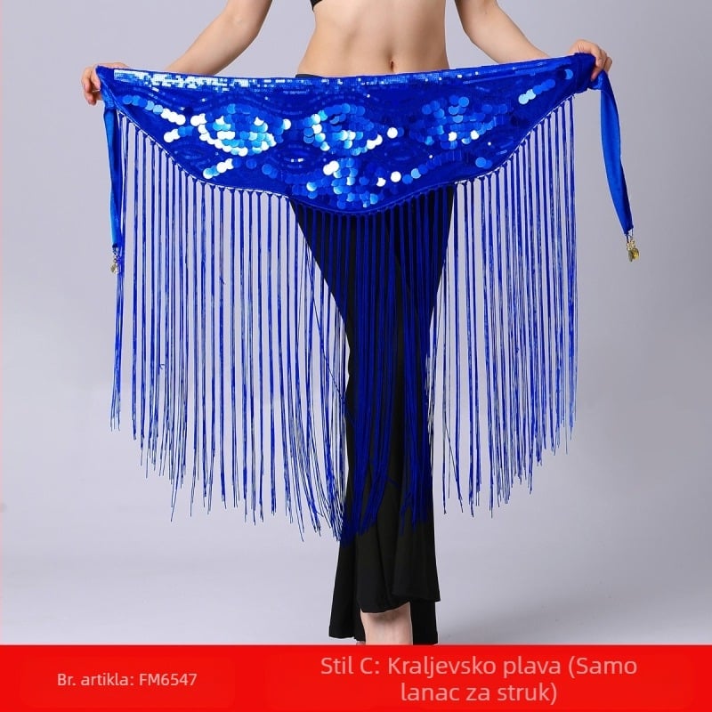 Odjeća za vježbanje trbušnog plesa preko granice, lanac za struk, ručnik za bokove s dugim resama i šljokicama, pečat za struk, lanac za struk, ručnik za trbušni ples, ukras za struk