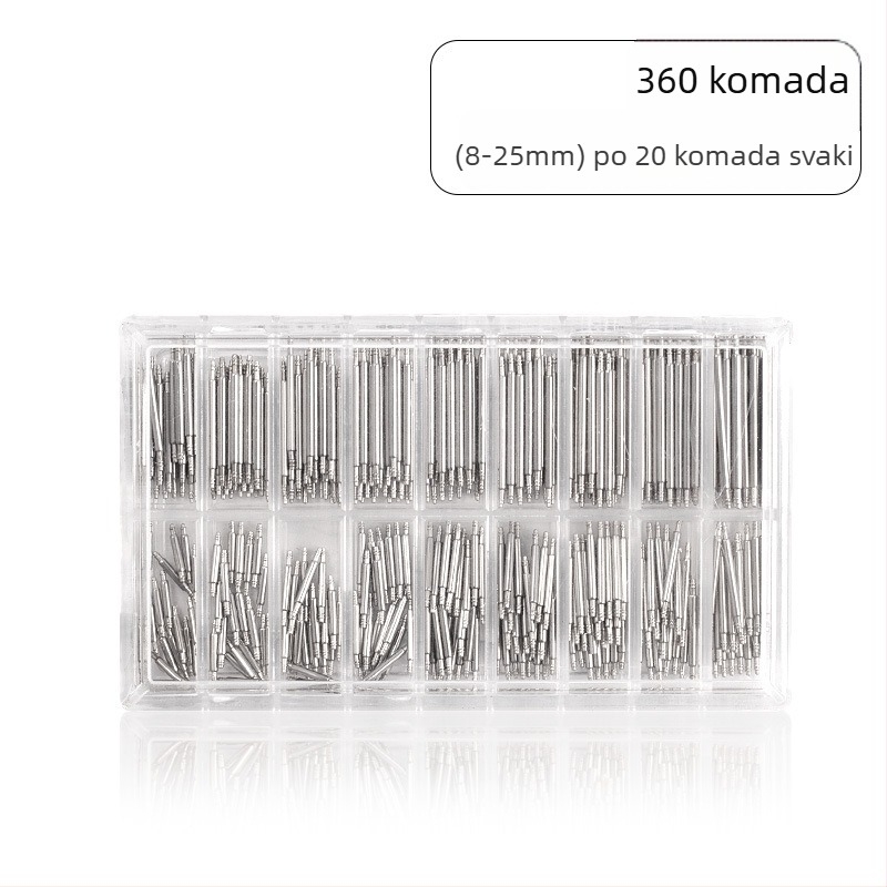 Alati za popravak satova, pribor za satove, osovina za spajanje remena od nehrđajućeg čelika, sirove ušice u kutiji, 360° sirove ušice