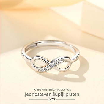 S925 srebrni europski i američki modni prsten za nakit s 8 riječi, prekogranični podesivi prsten s platinastim premazom, modni otvoreni prsten