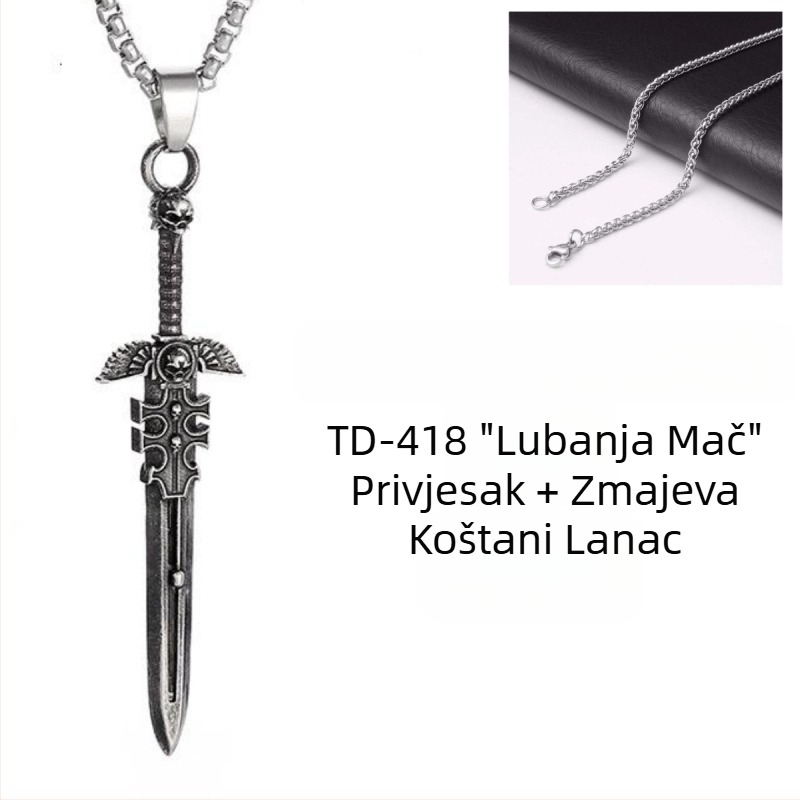 Chiba Taiyin europski i američki hip hop čudovišni mač ogrlica nakit muški privjesak s mačem osobnost retro vuneni lanac za sve vrste