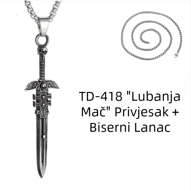 Chiba Taiyin europski i američki hip hop čudovišni mač ogrlica nakit muški privjesak s mačem osobnost retro vuneni lanac za sve vrste