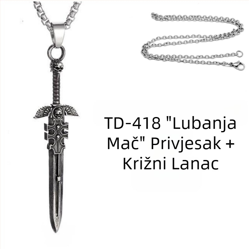 Chiba Taiyin europski i američki hip hop čudovišni mač ogrlica nakit muški privjesak s mačem osobnost retro vuneni lanac za sve vrste