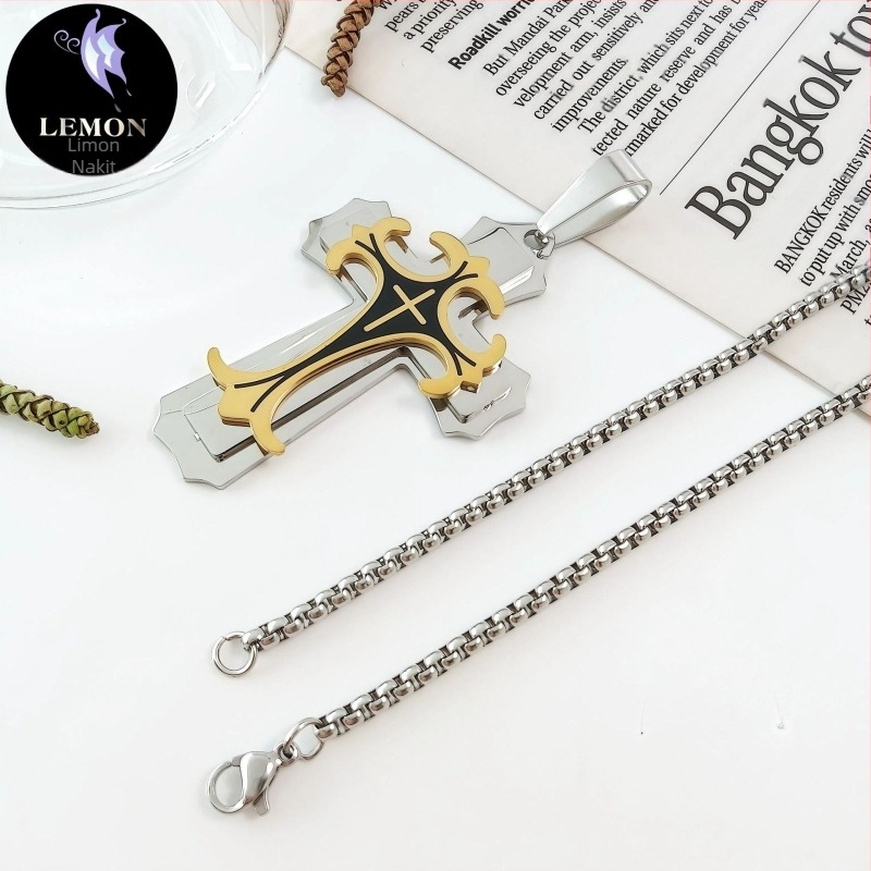 Amazon AliExpress Vruća rasprodaja Europska i američka nova trendi muška ogrlica od titana i čelika s ravnim presjekom, privjesak s križem za kapanje ulja od nehrđajućeg čelika