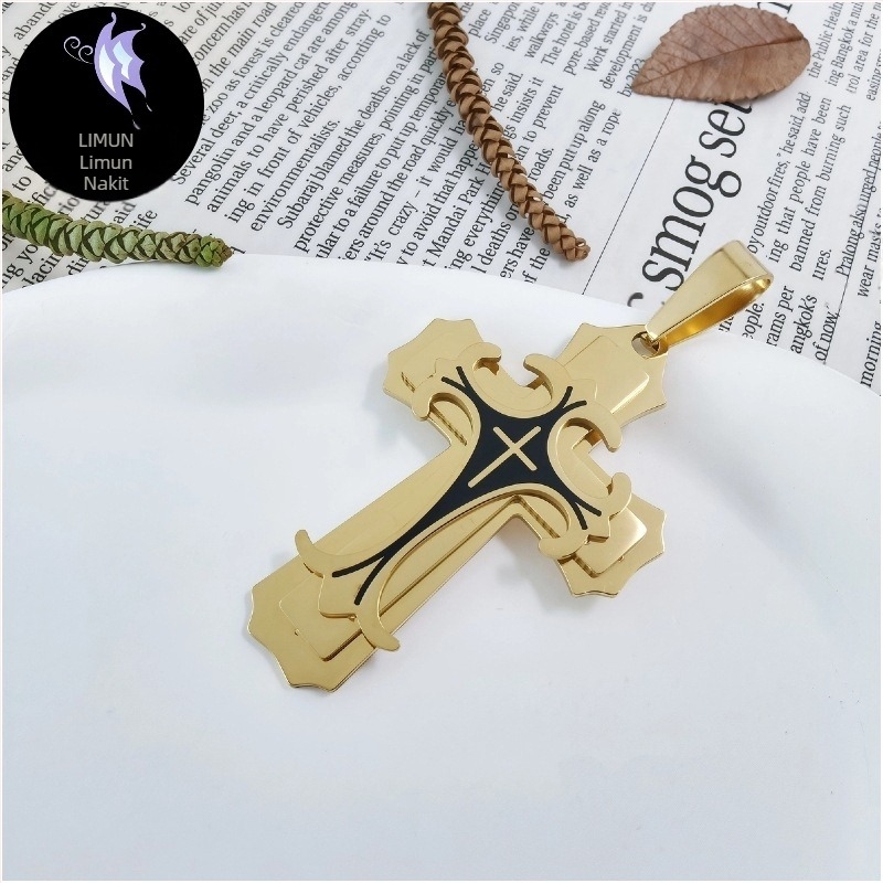 Amazon AliExpress Vruća rasprodaja Europska i američka nova trendi muška ogrlica od titana i čelika s ravnim presjekom, privjesak s križem za kapanje ulja od nehrđajućeg čelika