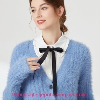 Ženski lažni ovratnik, ženski jesenski i zimski, univerzalni, modni šiljasti ovratnik, ovratnik košulje u obliku pepite, ženski dugi ovratnik košulje za proljeće i jesen