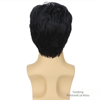 Europska i američka prekogranična muška perika s kosim šiškama, kratka kemijska vlakna, pokrivalo za glavu od svile visoke temperature, muška perika