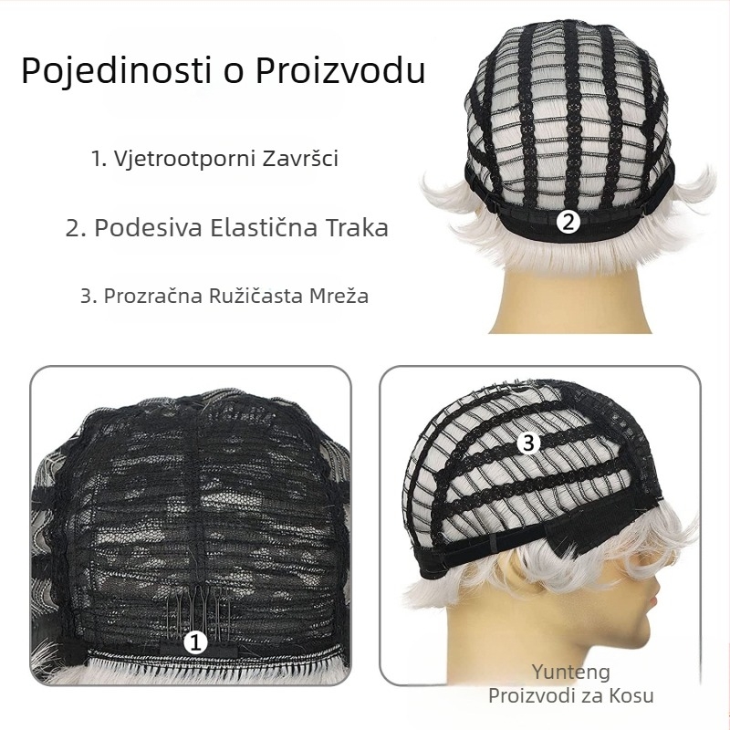 Europska i američka prekogranična muška perika s kosim šiškama, kratka kemijska vlakna, pokrivalo za glavu od svile visoke temperature, muška perika