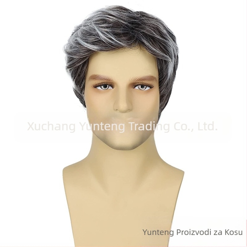 Europska i američka prekogranična muška perika s kosim šiškama, kratka kemijska vlakna, pokrivalo za glavu od svile visoke temperature, muška perika