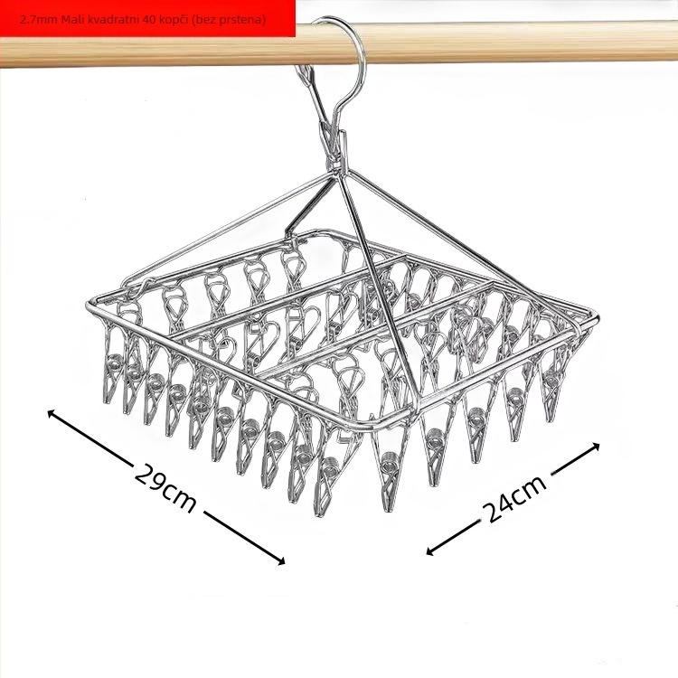 Stalak za sušenje od nehrđajućeg čelika s više kopči, unutarnji vješalica za kućanstvo, stalak za čarape, sušilica za spavaonice, čarape za pohranu