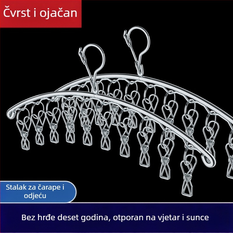 Stalak za sušenje od nehrđajućeg čelika s više kopči, unutarnji vješalica za kućanstvo, stalak za čarape, sušilica za spavaonice, čarape za pohranu