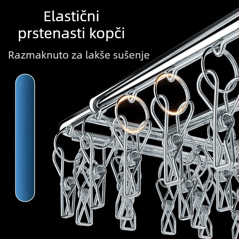 Stalak za sušenje od nehrđajućeg čelika s više kopči, unutarnji vješalica za kućanstvo, stalak za čarape, sušilica za spavaonice, čarape za pohranu
