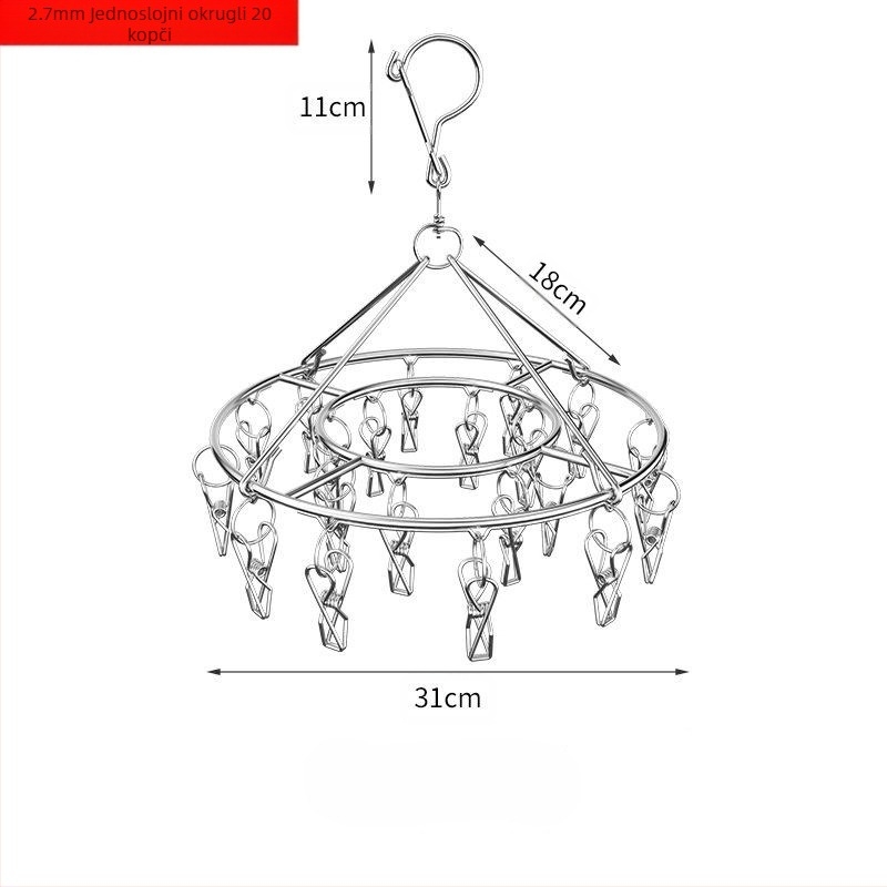 Stalak za sušenje od nehrđajućeg čelika s više kopči, unutarnji vješalica za kućanstvo, stalak za čarape, sušilica za spavaonice, čarape za pohranu