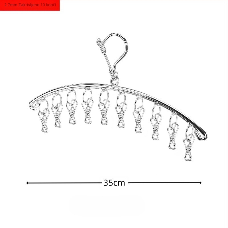 Stalak za sušenje od nehrđajućeg čelika s više kopči, unutarnji vješalica za kućanstvo, stalak za čarape, sušilica za spavaonice, čarape za pohranu