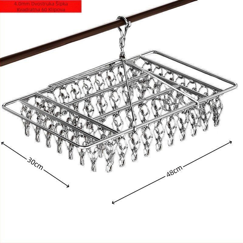 Stalak za sušenje od nehrđajućeg čelika s više kopči, unutarnji vješalica za kućanstvo, stalak za čarape, sušilica za spavaonice, čarape za pohranu