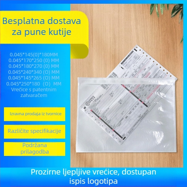 Proizvođač Veleprodaja Ekspresna ljepljiva vrećica Prozirna ljepljiva vrećica Logistička površina Pojedinačna vrećica Faktura Dokument Samoljepljiva vrećica Kutija Pojedinačna vrećica