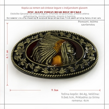 BULLZINE Indijska kopča za remen od legure cinka 03151-1 Retro ležerna zapadnjačka traper kopča za remen