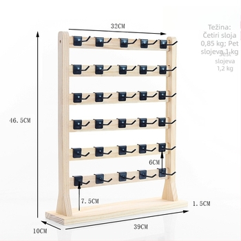Stalak za naušnice od punog drva s kukom za pohranu, naušnice, kartonski stalak za nakit velikog kapaciteta, stalak za naušnice, štand za nakit