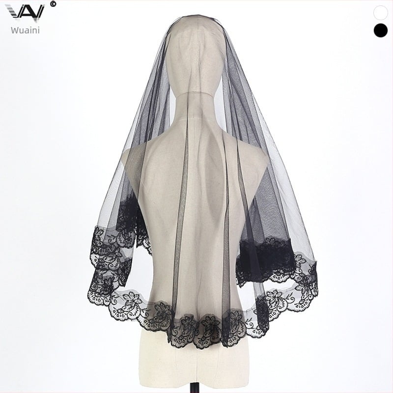 Europski i američki pokrivalo za vještice, veo s duhovom mladenke, crni kratki vintage foto rekviziti od čipke, crveni putni veo s internetom