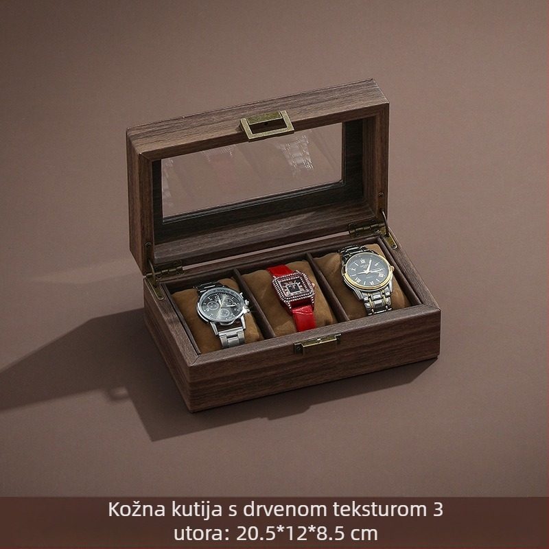 Vintage kutija za pohranu satova od kože s drvenim zrnima, kutija za više satova, vrhunska kutija za ručni sat, mehanički sat, kutija za nakit za dom velikog kapaciteta