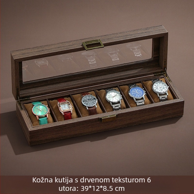 Vintage kutija za pohranu satova od kože s drvenim zrnima, kutija za više satova, vrhunska kutija za ručni sat, mehanički sat, kutija za nakit za dom velikog kapaciteta