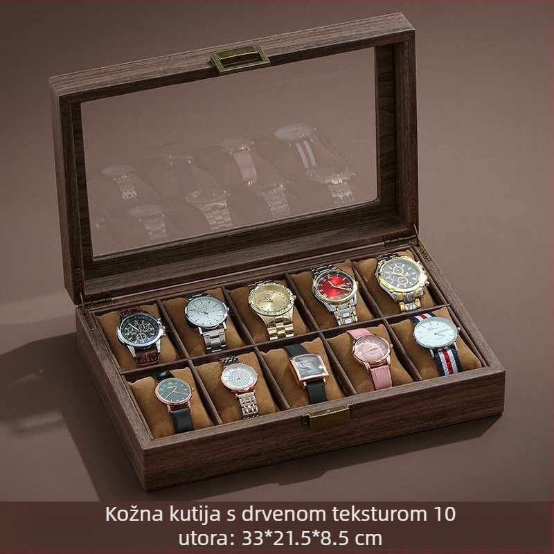 Vintage kutija za pohranu satova od kože s drvenim zrnima, kutija za više satova, vrhunska kutija za ručni sat, mehanički sat, kutija za nakit za dom velikog kapaciteta