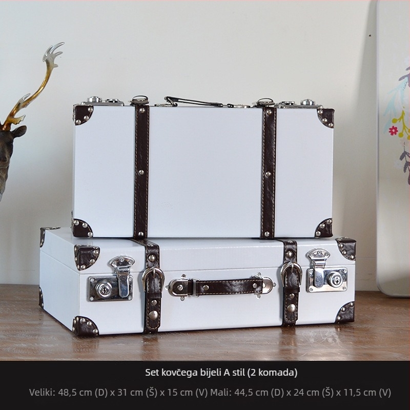 Retro nostalgična staromodna drvena kutija za pohranu kofera, drvena kutija za pohranu, kreativni rekviziti, kožna kutija, ukrasi