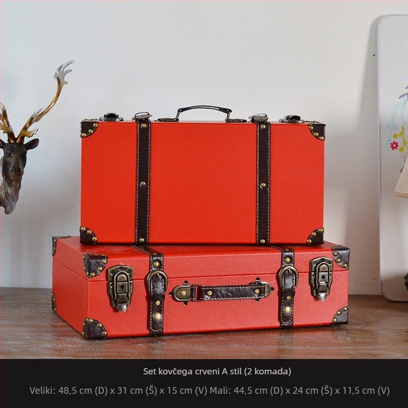 Retro nostalgična staromodna drvena kutija za pohranu kofera, drvena kutija za pohranu, kreativni rekviziti, kožna kutija, ukrasi