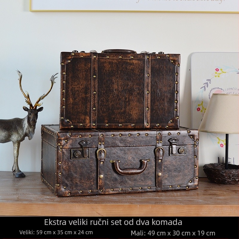 Retro nostalgična staromodna drvena kutija za pohranu kofera, drvena kutija za pohranu, kreativni rekviziti, kožna kutija, ukrasi