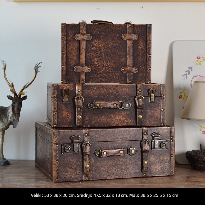 Retro nostalgična staromodna drvena kutija za pohranu kofera, drvena kutija za pohranu, kreativni rekviziti, kožna kutija, ukrasi