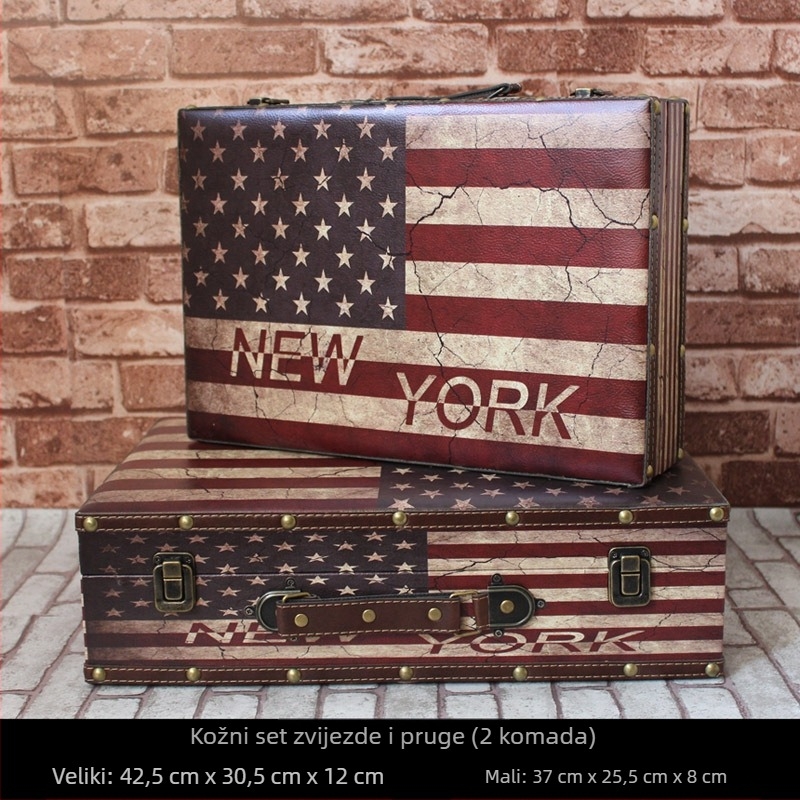 Retro nostalgična staromodna drvena kutija za pohranu kofera, drvena kutija za pohranu, kreativni rekviziti, kožna kutija, ukrasi