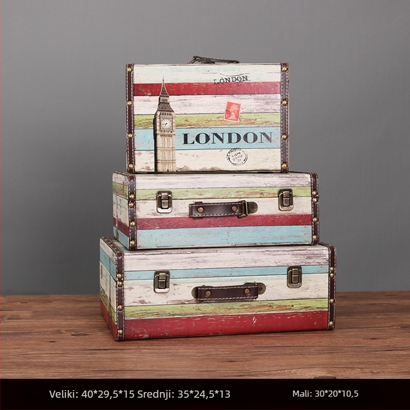 Retro nostalgična staromodna drvena kutija za pohranu kofera, drvena kutija za pohranu, kreativni rekviziti, kožna kutija, ukrasi