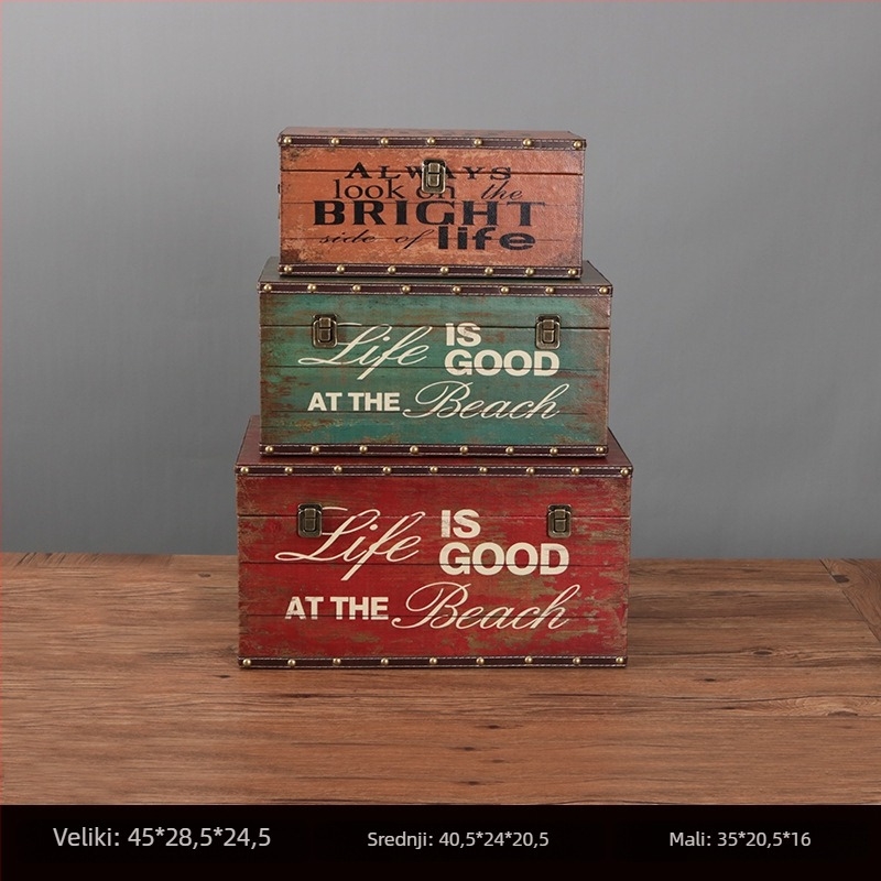 Retro nostalgična staromodna drvena kutija za pohranu kofera, drvena kutija za pohranu, kreativni rekviziti, kožna kutija, ukrasi