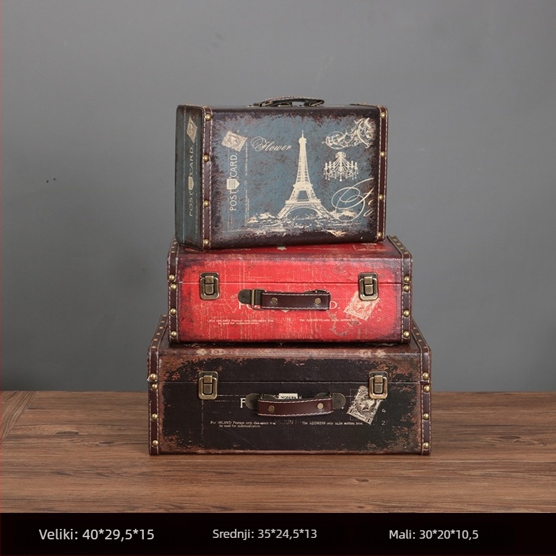 Retro nostalgična staromodna drvena kutija za pohranu kofera, drvena kutija za pohranu, kreativni rekviziti, kožna kutija, ukrasi